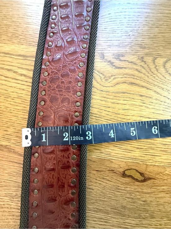 Ganni Brown Croc Embossed Genuine Leather Belt Italy Size 30/38 Western Boho main image 9